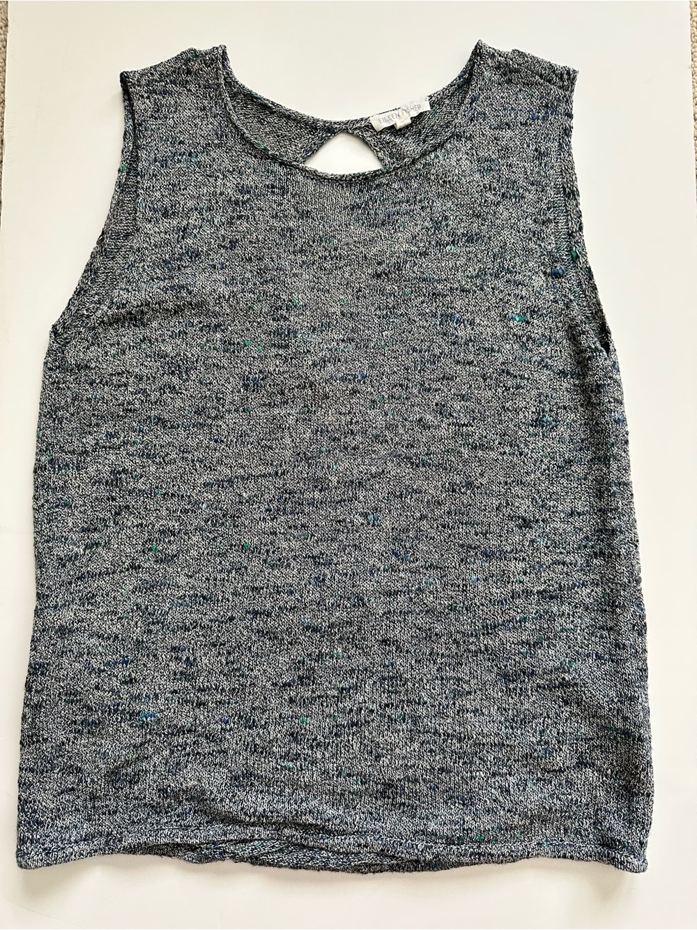 90s Eileen Fisher sleeveless sweater knit top with round roll neck, cross back